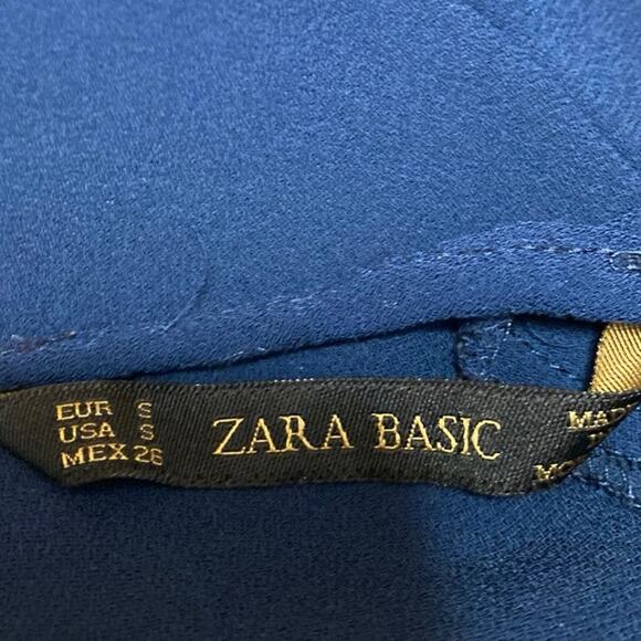 Zara Women's Blue Short Sleeve Square Neck Flared Mini A Line Dress Size S - Picture 4 of 5